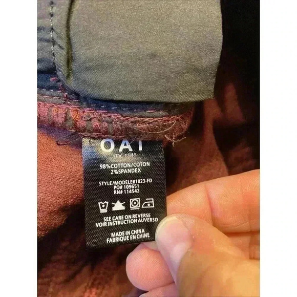 OAT NY Women's High Rise Corduroy Skinny Jeans Burgundy Stretch Streetwear NWT - Picture 7 of 10